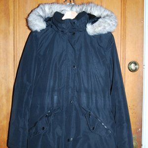 HFX Down Jacket Black Faux Fur Removable Size Large Winter Coat Water Resistant